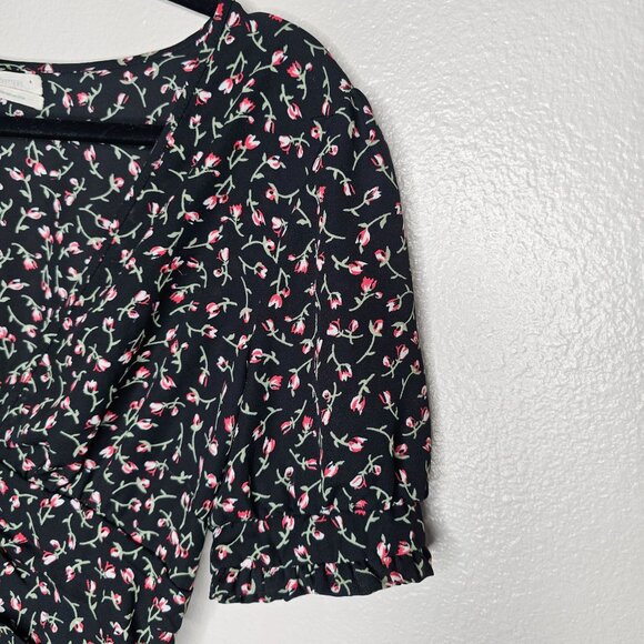 Urban Outfitters S Black Ditsy Floral Dress Mini Button Ruched Babydoll Feminine - Picture 2 of 7